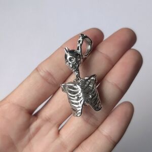 Hard Jewelry trapped inside pendant Stainless steel Skeleton skull Rib Cage